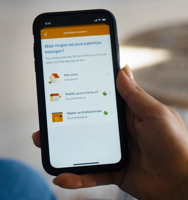 Telefoon toont bezorgvoorkeuren in de PostNL-app